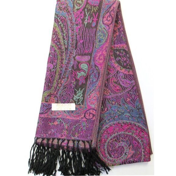 Multicolor Black Purple Pink Paisley Pashmina Scarf Shawl Wrap Brand New - Picture 1 of 4